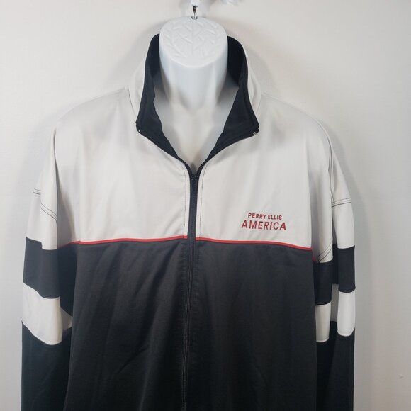Perry Ellis America Track Jacket Mens XXL Active Full Zip Red Black Logo 2X /R17 - Picture 3 of 10